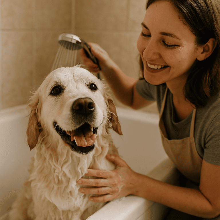 Perro durante su baño — guía de higiene y baño para perros MiauWau